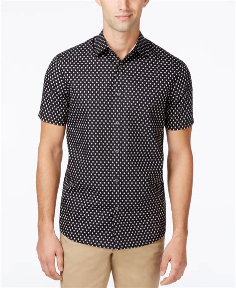 michael kors short sleve mens shirt white navy pattern